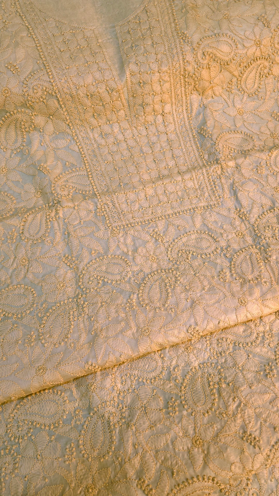 Pure Paper Silk Chikankari Fabric | Full Jaal Hand Embroidery Kurta Fabric for Women