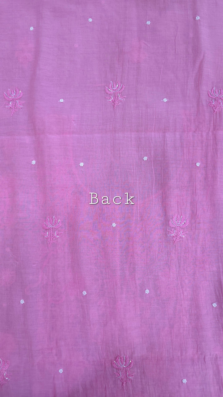 Hiba Premium Mul Chanderi Supersoft Dyeable Chikankari Dress Material | Hand Embroidered with Pearls & Cutdaana | Kurta & Dupatta Set