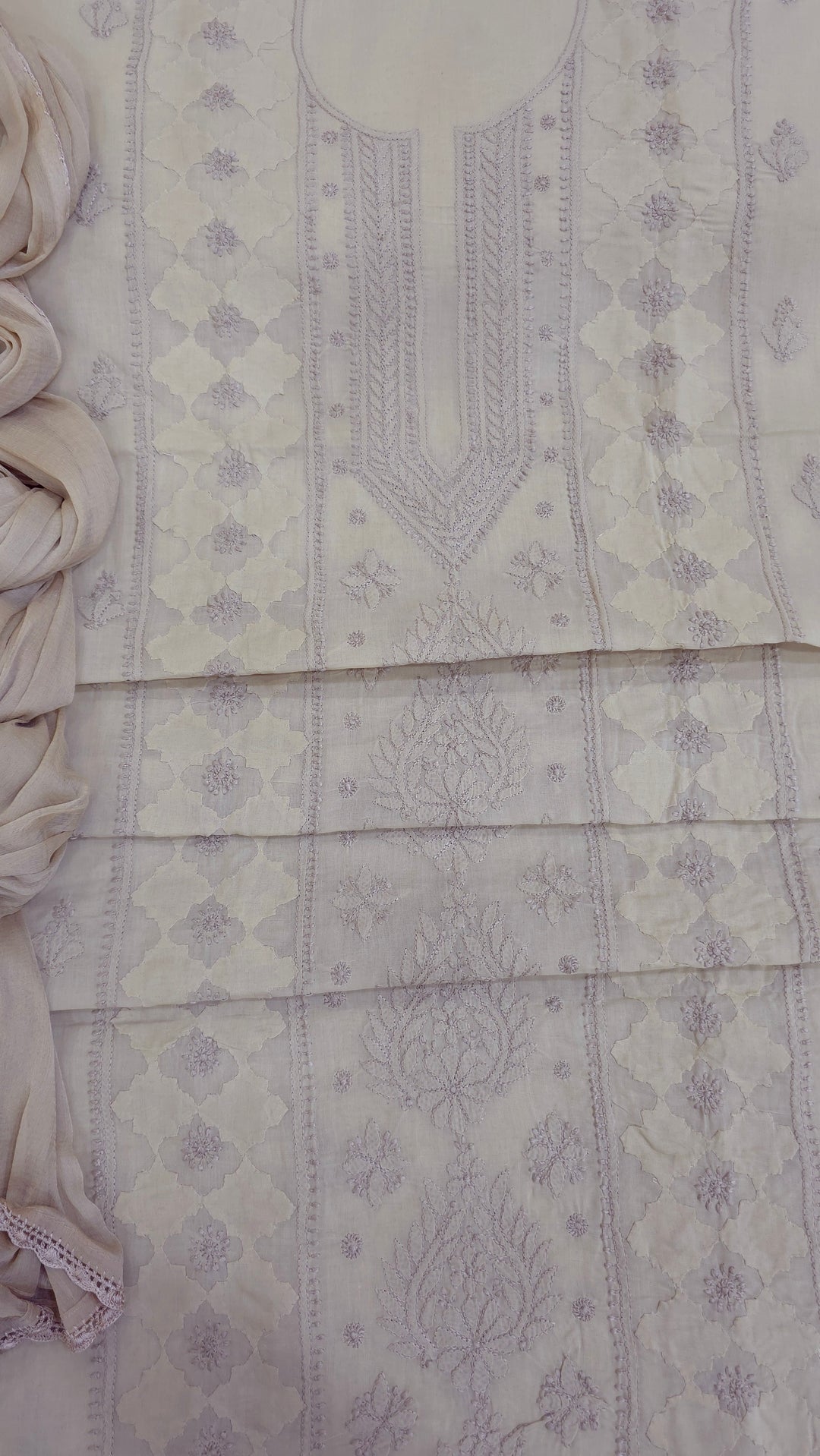 Darz Lucknowi Chikankari  Dress Material – Handmade Cotton Suit with Chiffon Dupatta