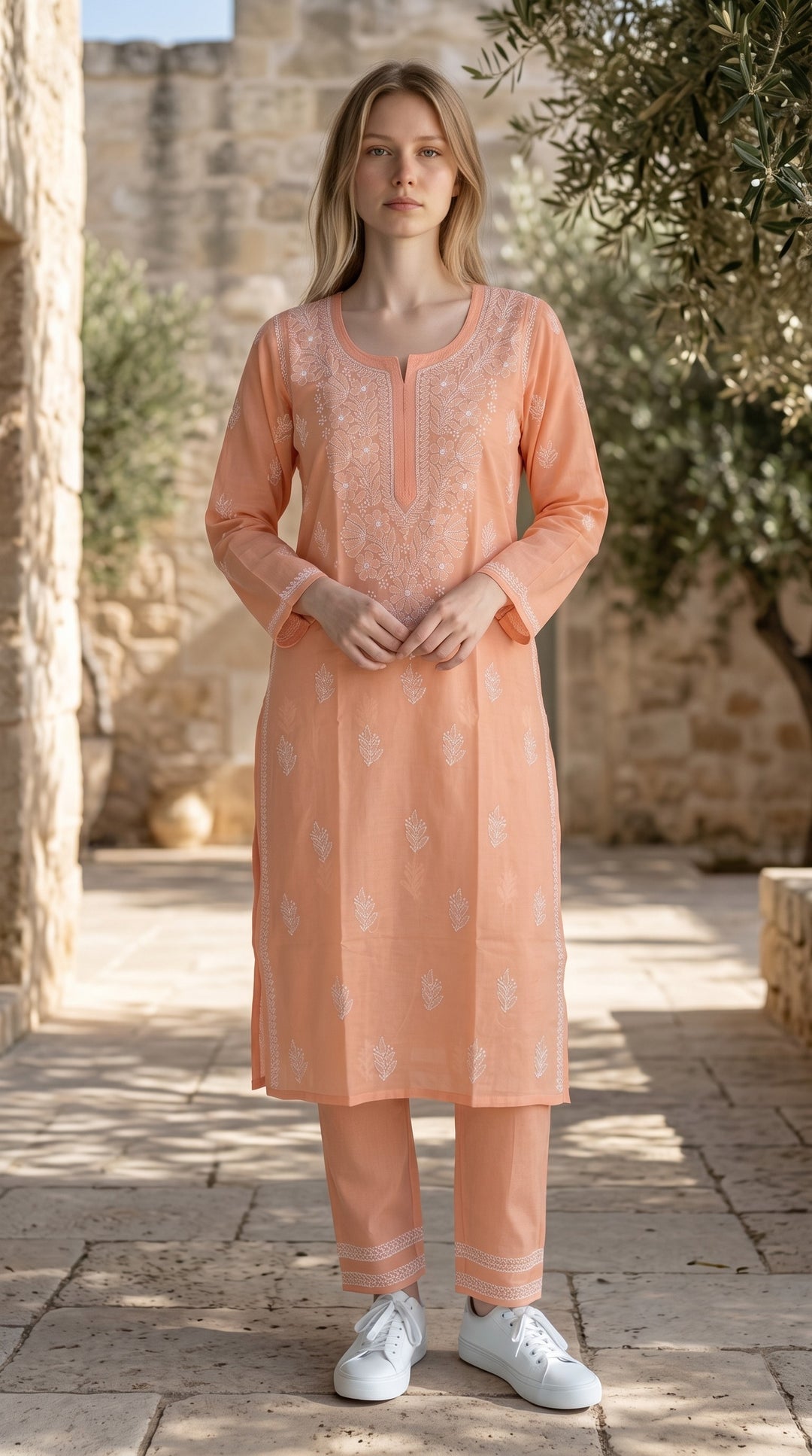 Elegant Cotton Chikankari Kurti for Women | Lightweight Hand Embroidered Office & Daily Wear Kurta