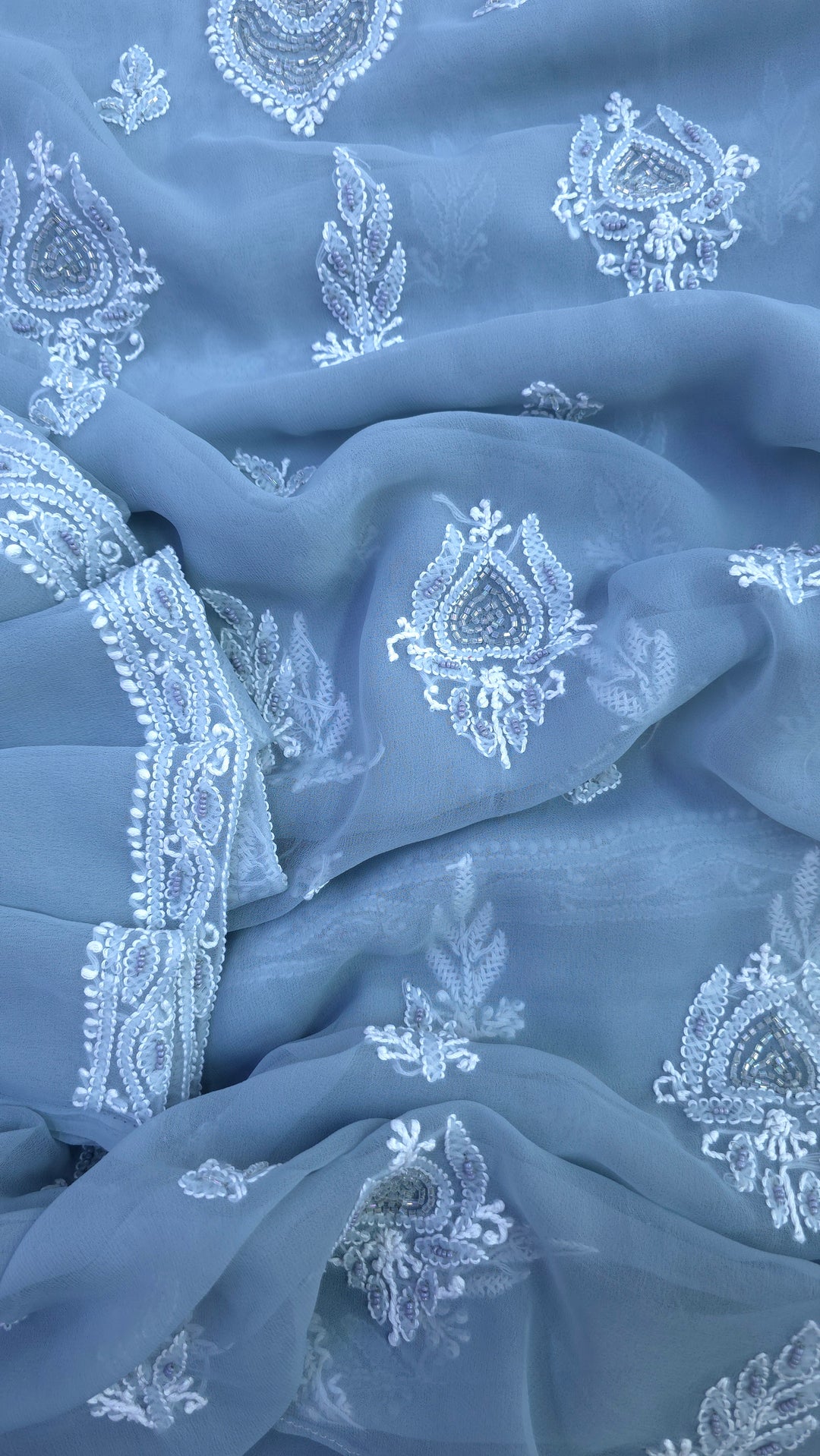 Alina Heavy Embellished Georgette Chikankari Unstitched Dress Material | Cutdana Handwork