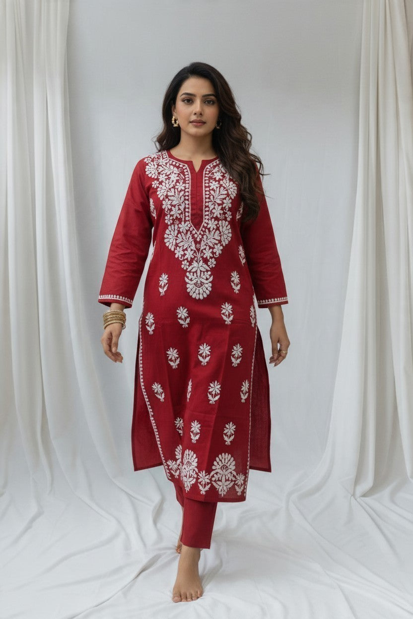Saba Rayon Chikankari Hand Embroidered Kurti for Women | Premium Soft & Non-Transparent Fabric | 46 Inch Length | Lucknowi Chikan Kurta