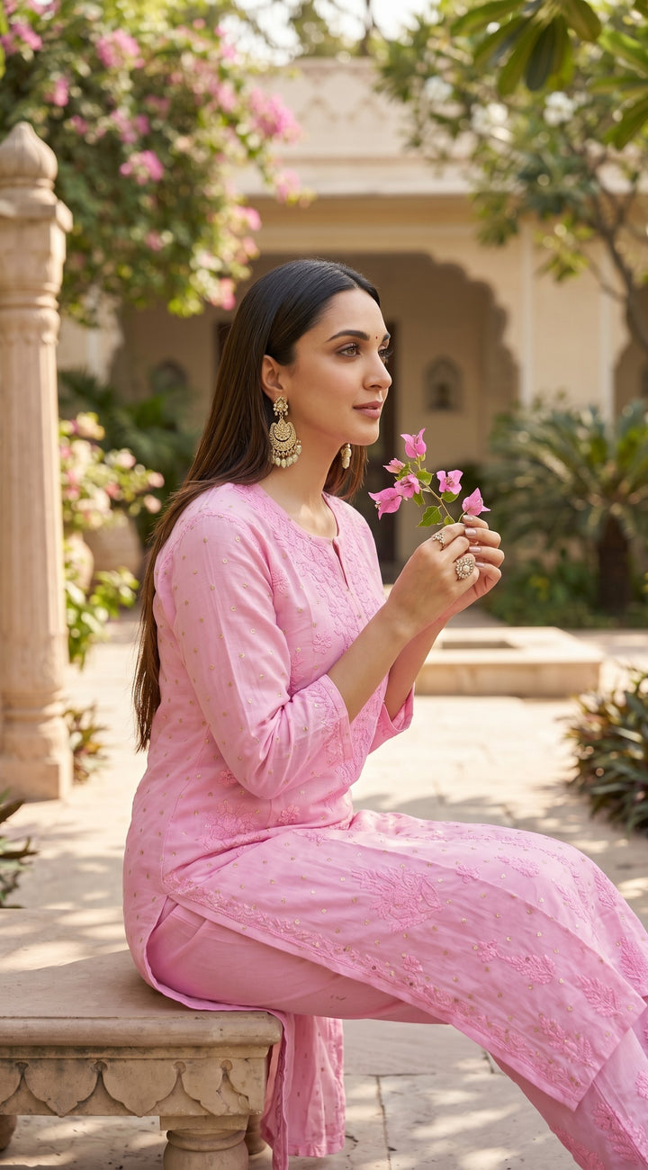 Kiara Chikankari Chanderi Golden Zari Buti Kurti for Women | Soft Non-Transparent | Paridhan Chikan (Copy)