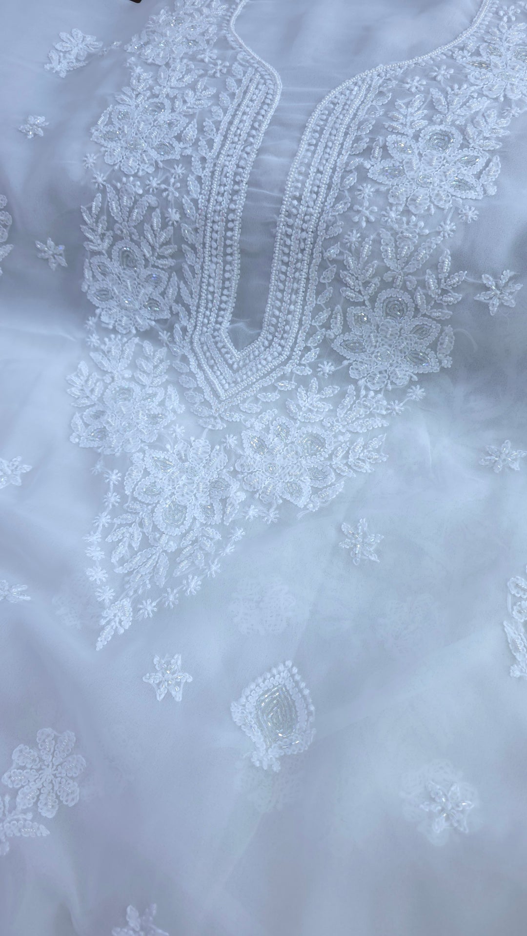 Alina Heavy Embellished Georgette Chikankari Unstitched Dress Material | Cutdana Handwork