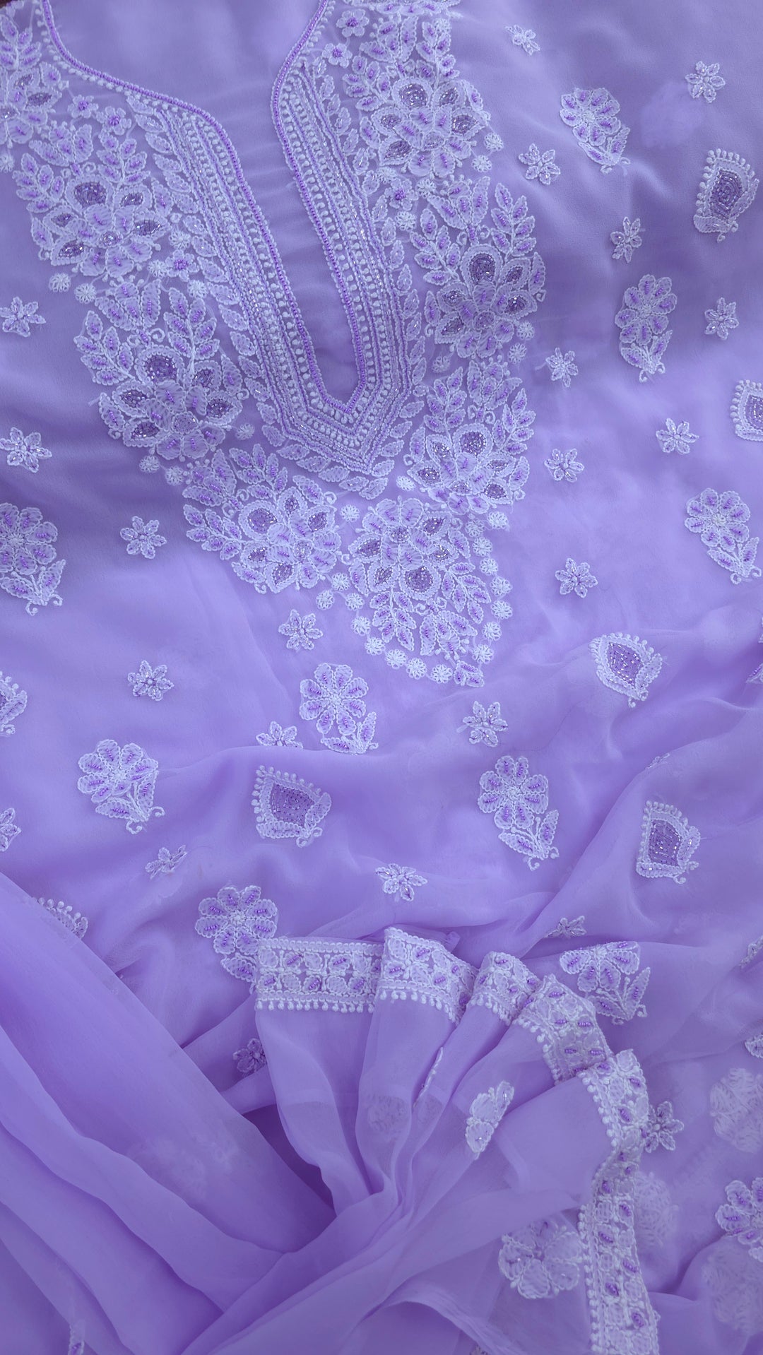 Alina Heavy Embellished Georgette Chikankari Unstitched Dress Material | Cutdana Handwork
