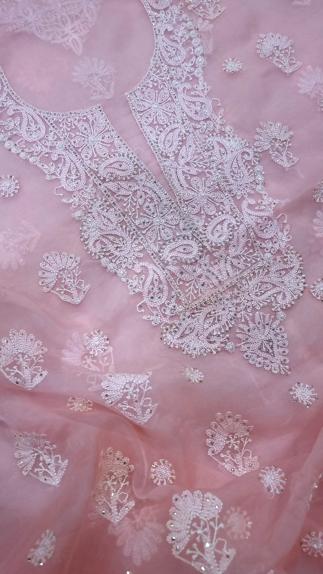 Organza chikankari dress material