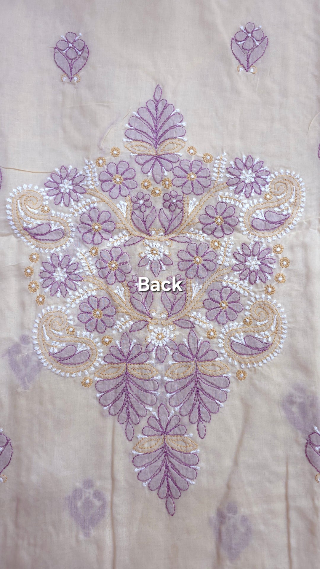Lucknow Chikankari Hand Embroidered Cotton Dress Material with Tri-Color Motifs & Pure Chiffon Dupatta