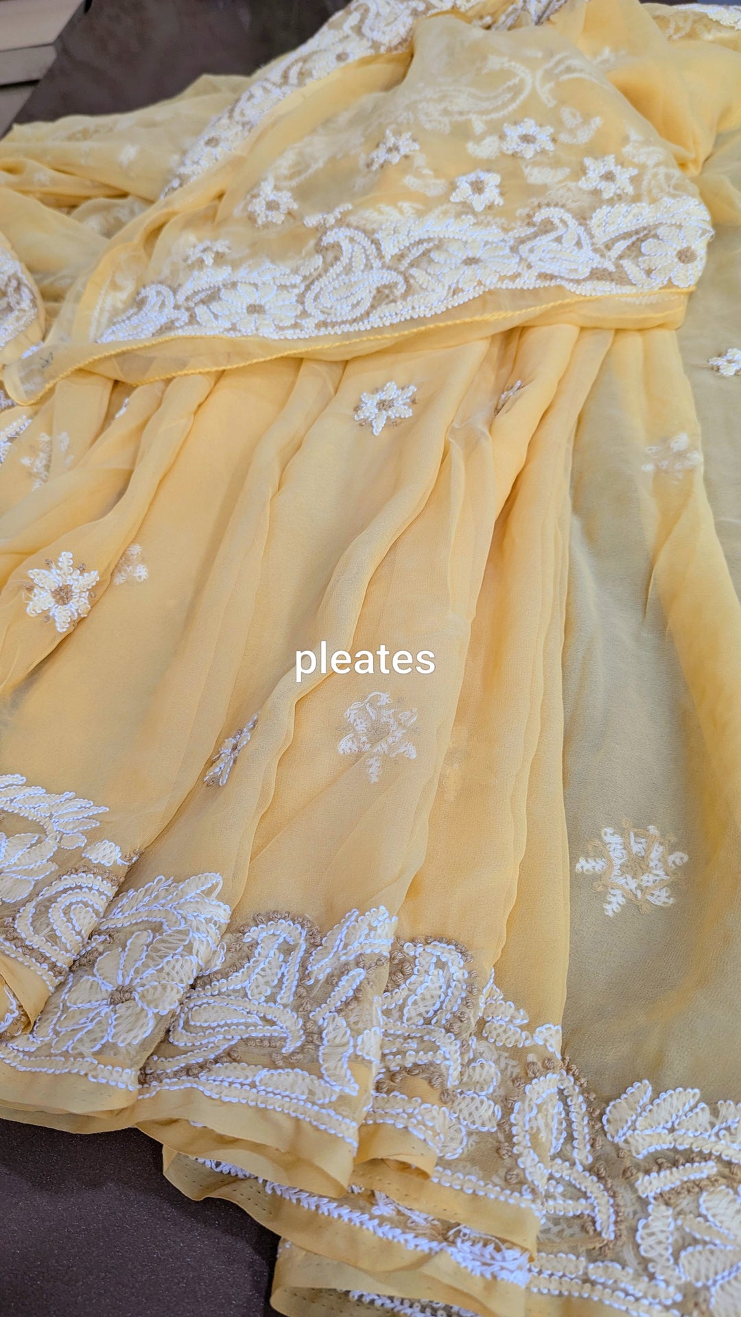 Faux Georgette Hand Chikankari Saree with Exclusive Border & designer Palla Design | Embroidered Blouse Included | Authentic Lucknow Handicraft by Paridhan Chikan