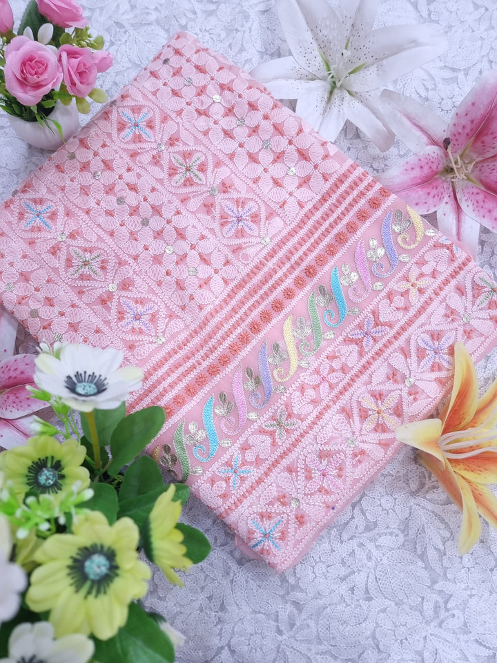 Georgette Chikankari Dress Material Resham Aari Work