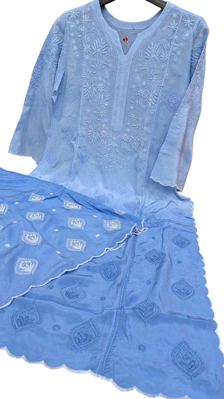 Luxe-Pure crepe luxurious kurti sharara set with *2 taar chikankari work*
