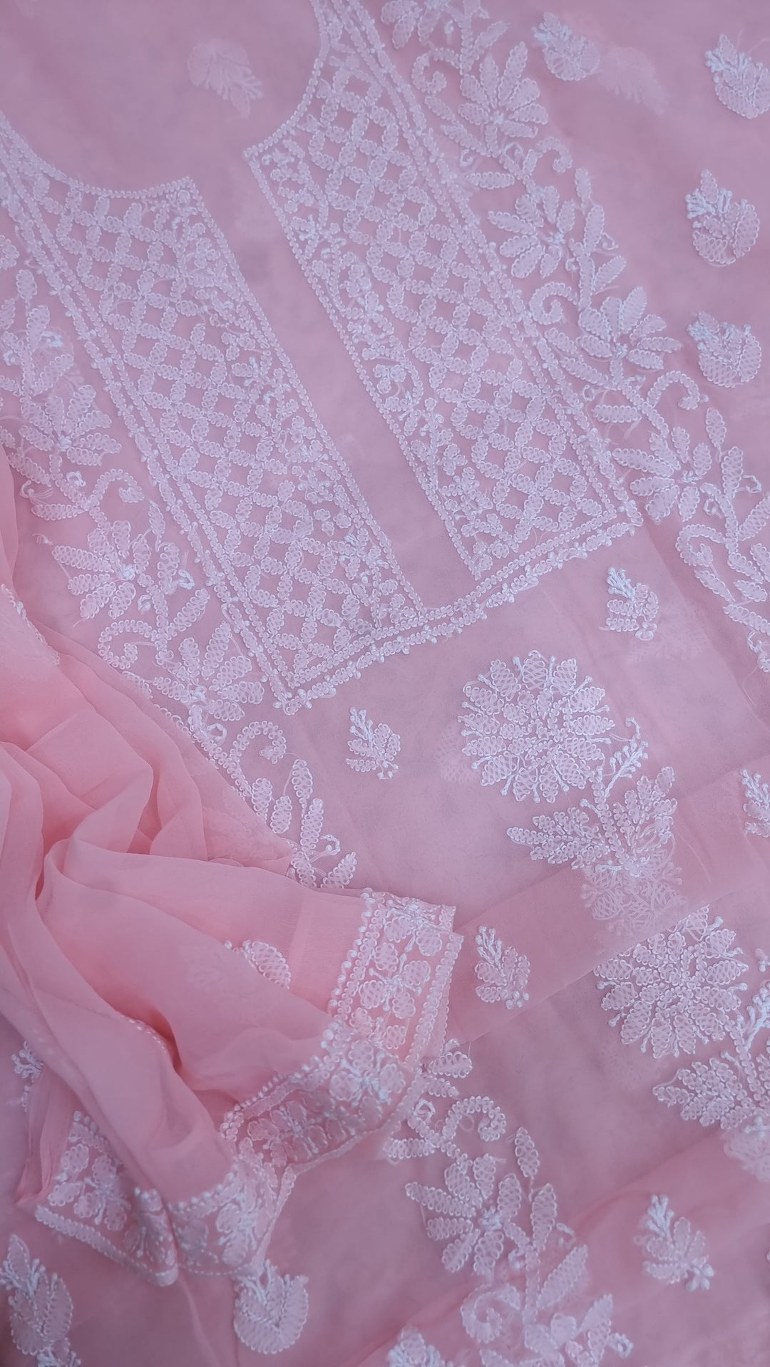 Lucknowi Georgette Chikankari Dress Material – Hand Embroidery Kurta, Bottom & Dupatta | Festive Queen Shades