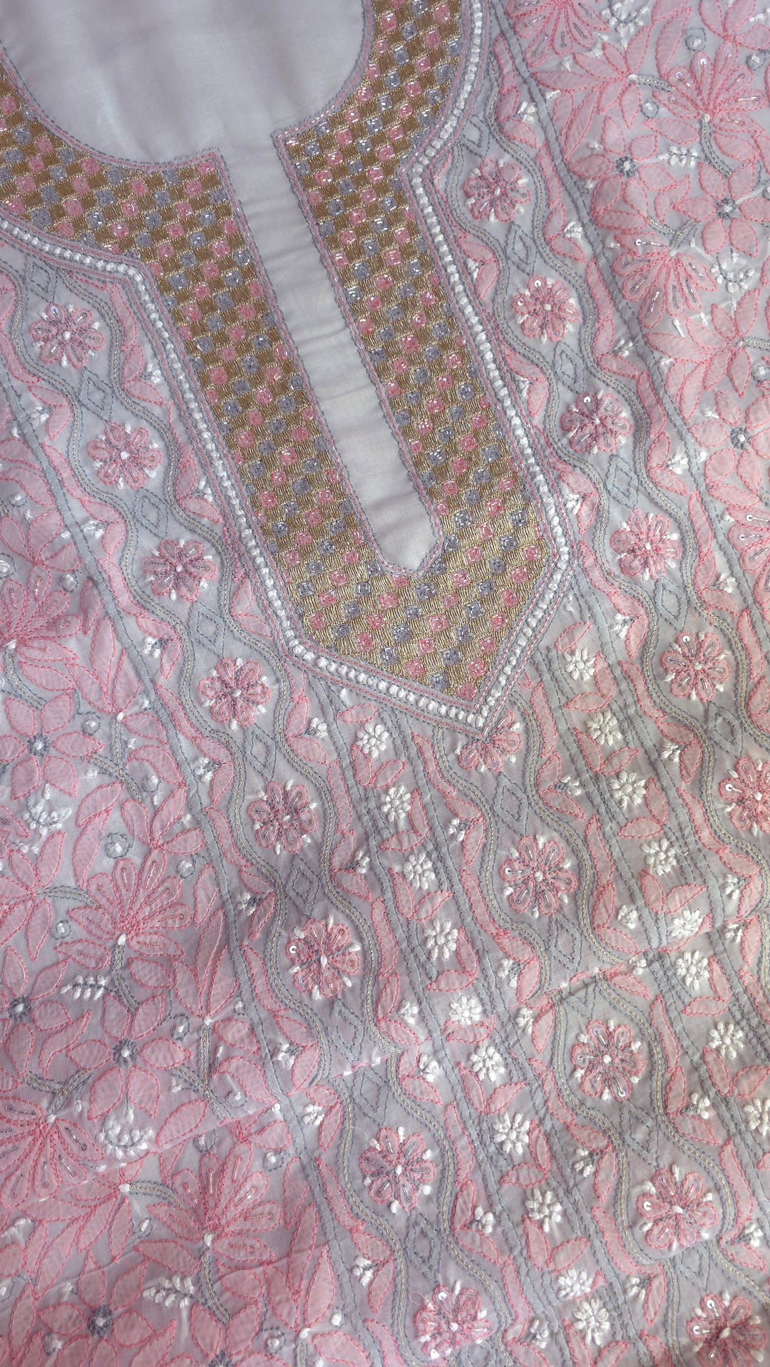 Afreen Premium Hand Embroidered Chikankari Cotton Unstitched Dress Material with Pure Chiffon Dupatta