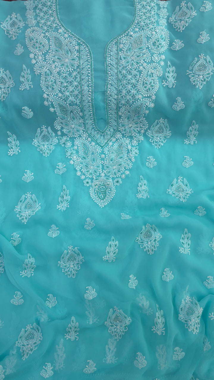 Alina Heavy Embellished Georgette Chikankari Unstitched Dress Material | Cutdana Handwork