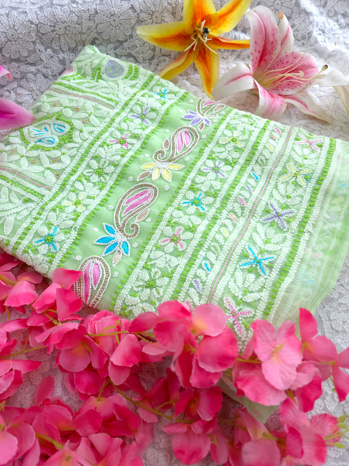 Fida Georgette Chikankari Dress Material Resham Aari pearl Work