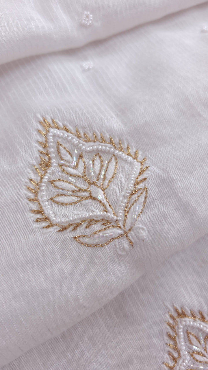 Pure Maheshwari Dyeable Chikankari Kurta Dupatta Set | Hand Embroidered 2 Taar Kurta with Kasab, Pearl & Cutdaana Work