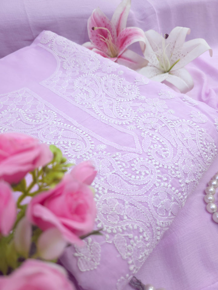 Darz Lucknowi Chikankari  Dress Material – Handmade Cotton Suit with Chiffon Dupatta