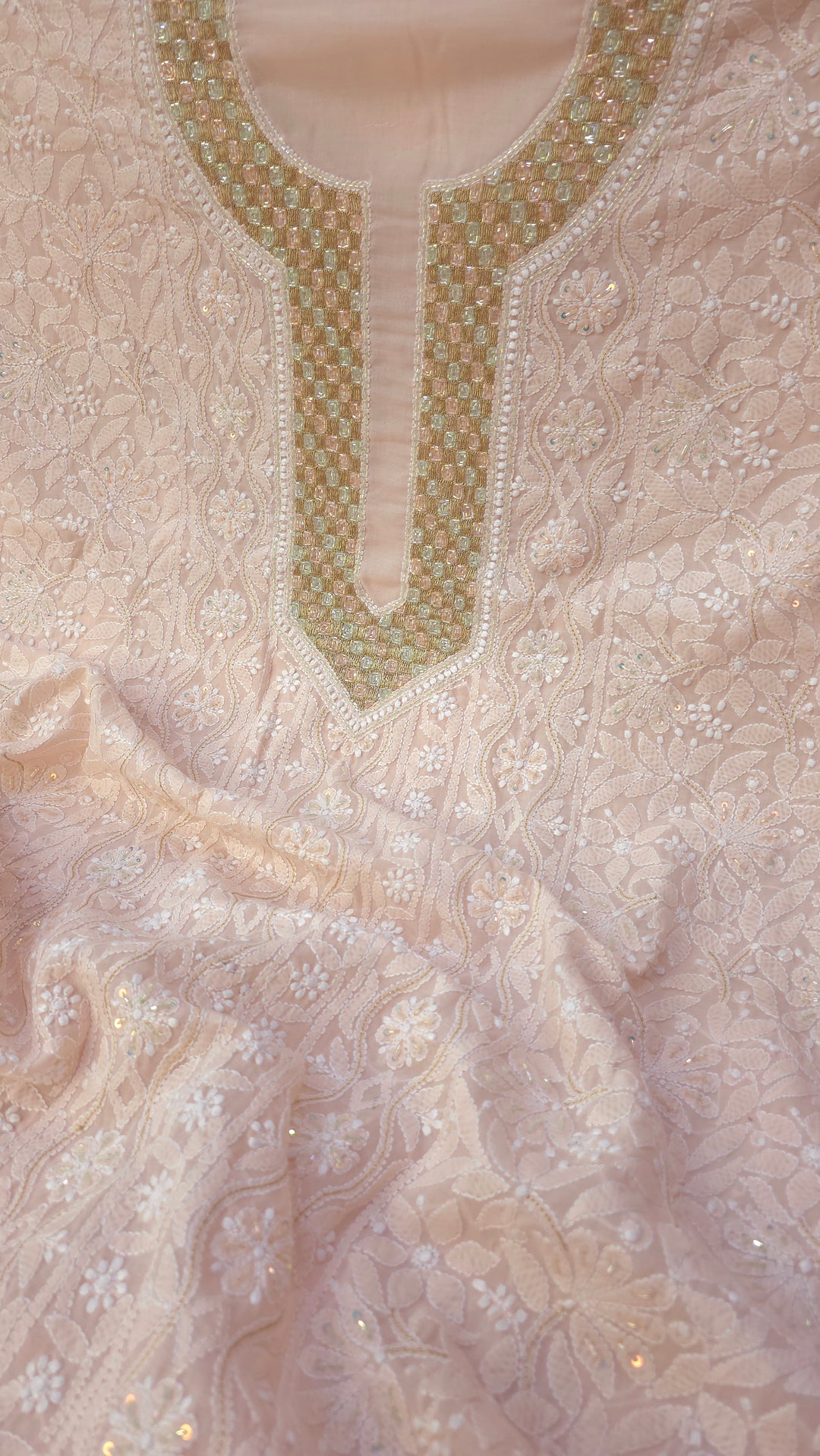 Afreen Premium Hand Embroidered Chikankari Cotton Unstitched Dress Material with Pure Chiffon Dupatta