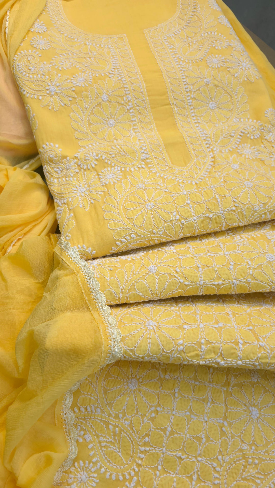 Paridhan Chikan Premium Handcrafted Chikankari Cotton Suit Set | Unstitched Dress Material with Chiffon Dupatta | Made in Lucknow