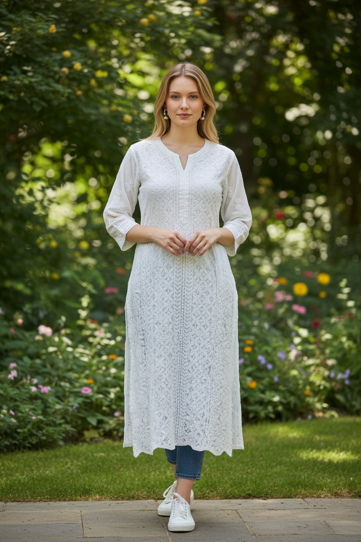 Georgette chikankari long kurti