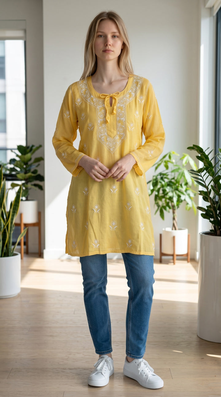 Women's Modal Satin Chikankari Top – Authentic 2 Taar Hand Embroidery