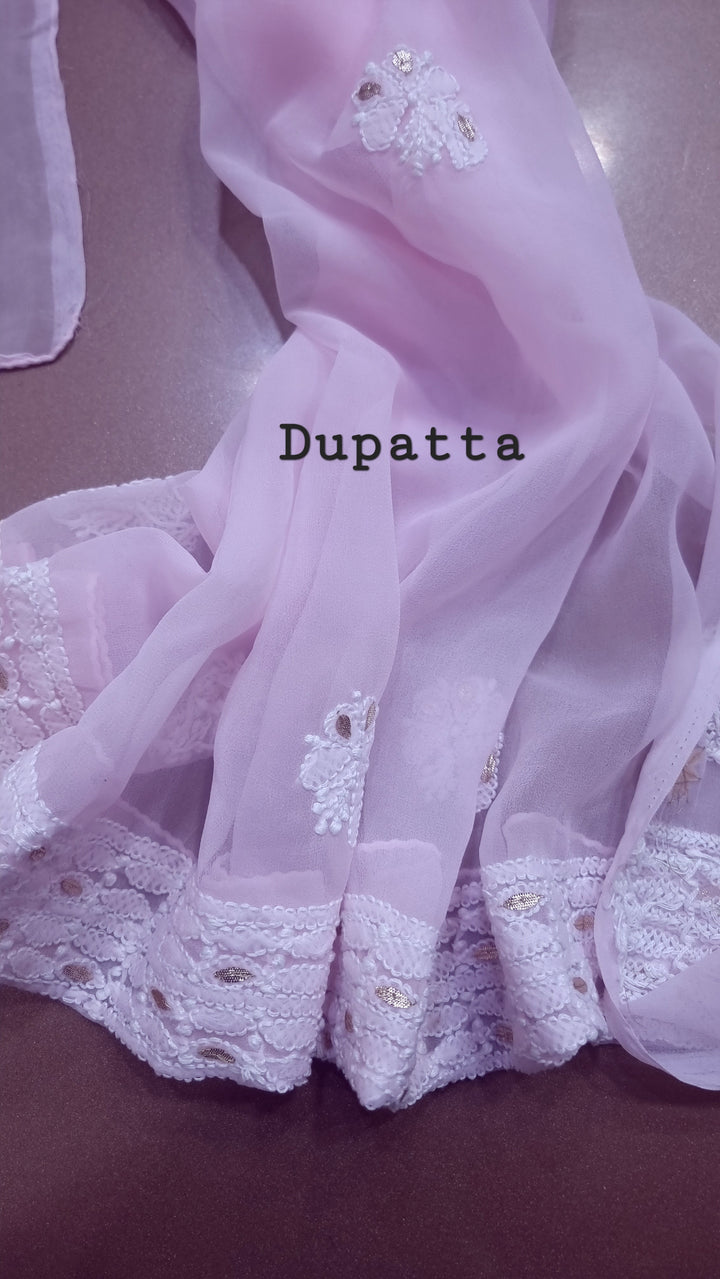 Baby Pink Georgette Chikankari gotta Patti Dress Material