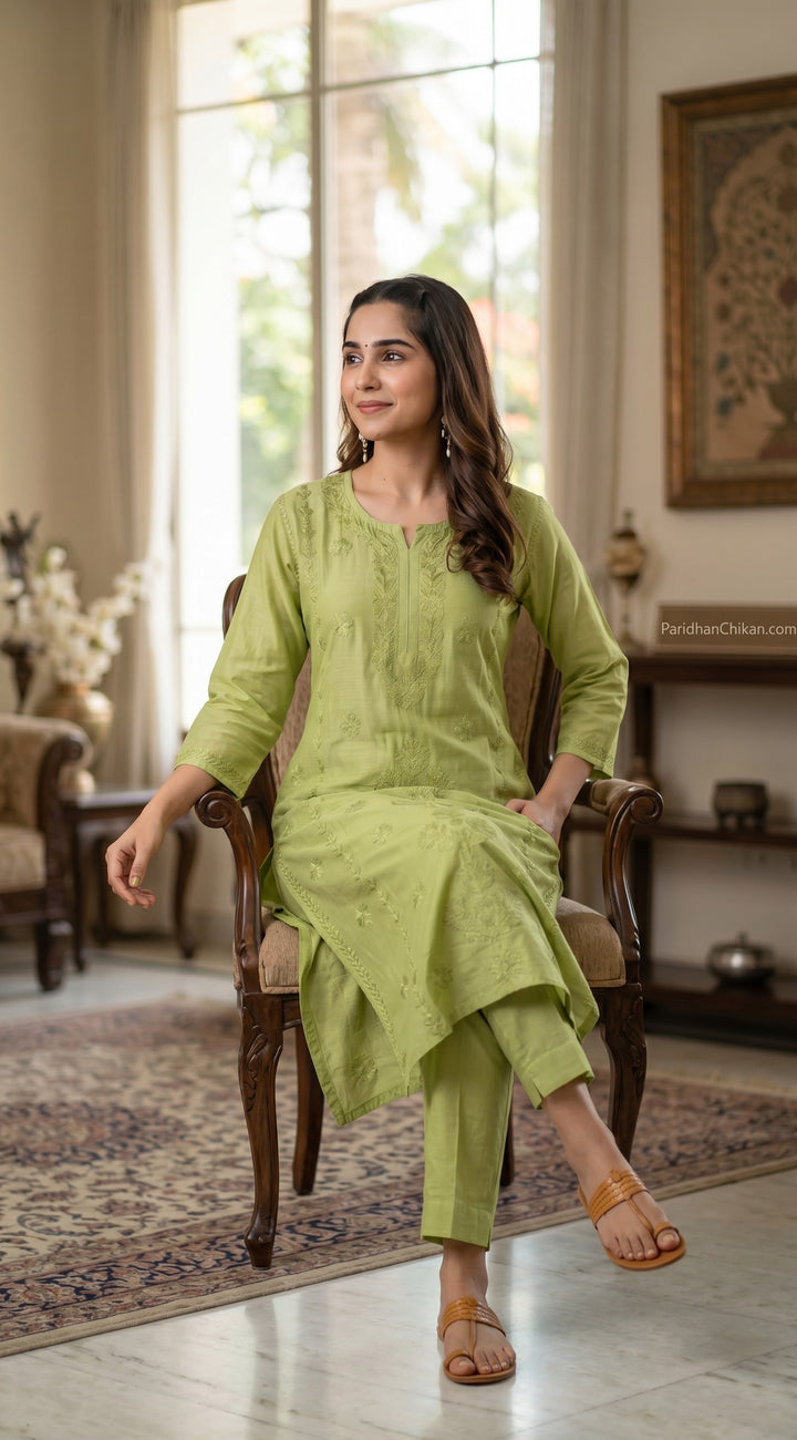 Sharvari Chikankari Chanderi Ombre Dyed Long Kurta for Women | Soft Non-Transparent | Lucknowi Chikankari | Paridhan Chikan (Copy)