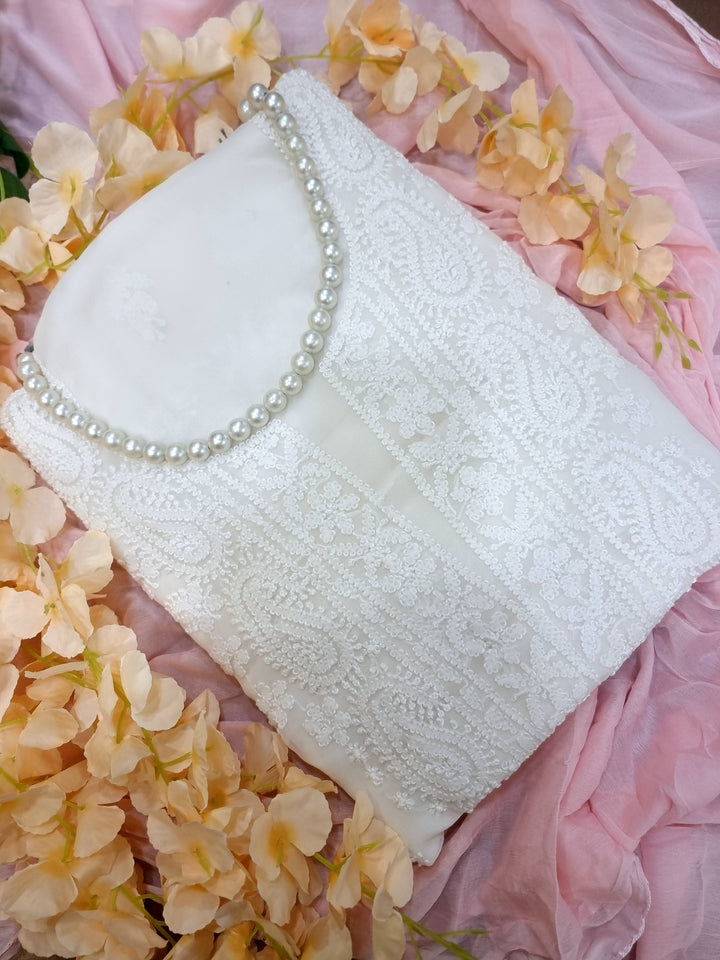 Lucknowi Georgette Chikankari Dress Material – Hand Embroidery Kurta, Bottom & Dupatta | Festive Queen Shades