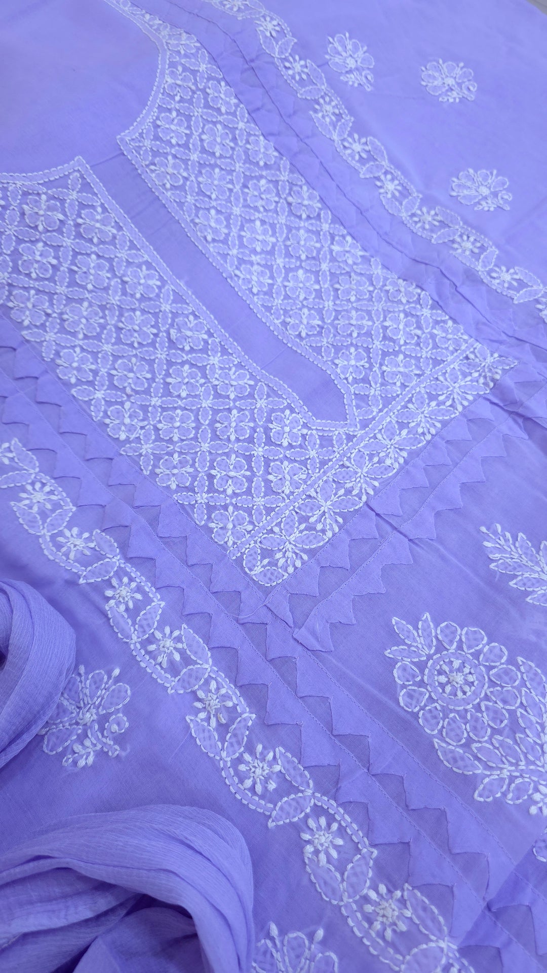 Darz Lucknowi Chikankari  Dress Material – Handmade Cotton Suit with Chiffon Dupatta