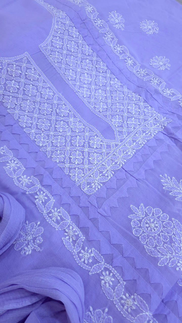 Darz Lucknowi Chikankari  Dress Material – Handmade Cotton Suit with Chiffon Dupatta