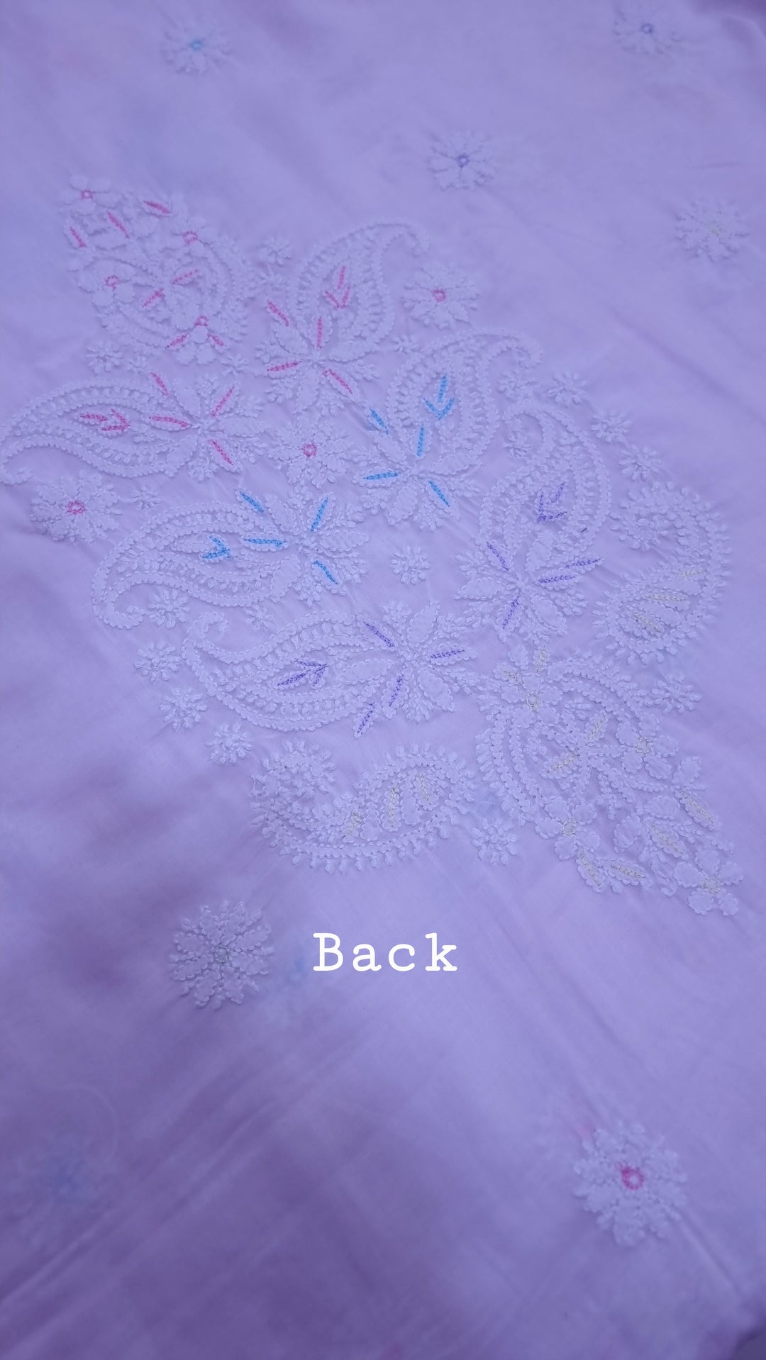 Cotton Resham Neckline chikankari dress material- Baby Pink