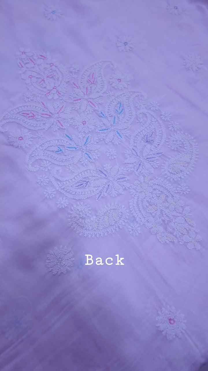 Cotton Resham Neckline chikankari dress material- Baby Pink