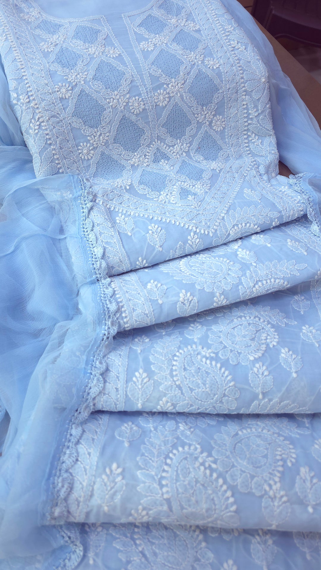 Sarahna Lucknow Hand Jaali Chikankari Cotton Dress Material