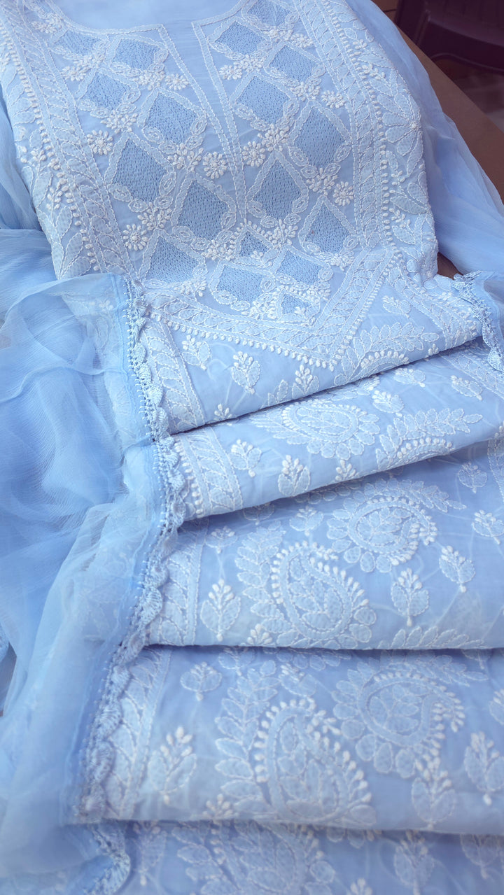 Sarahna Lucknow Hand Jaali Chikankari Cotton Dress Material