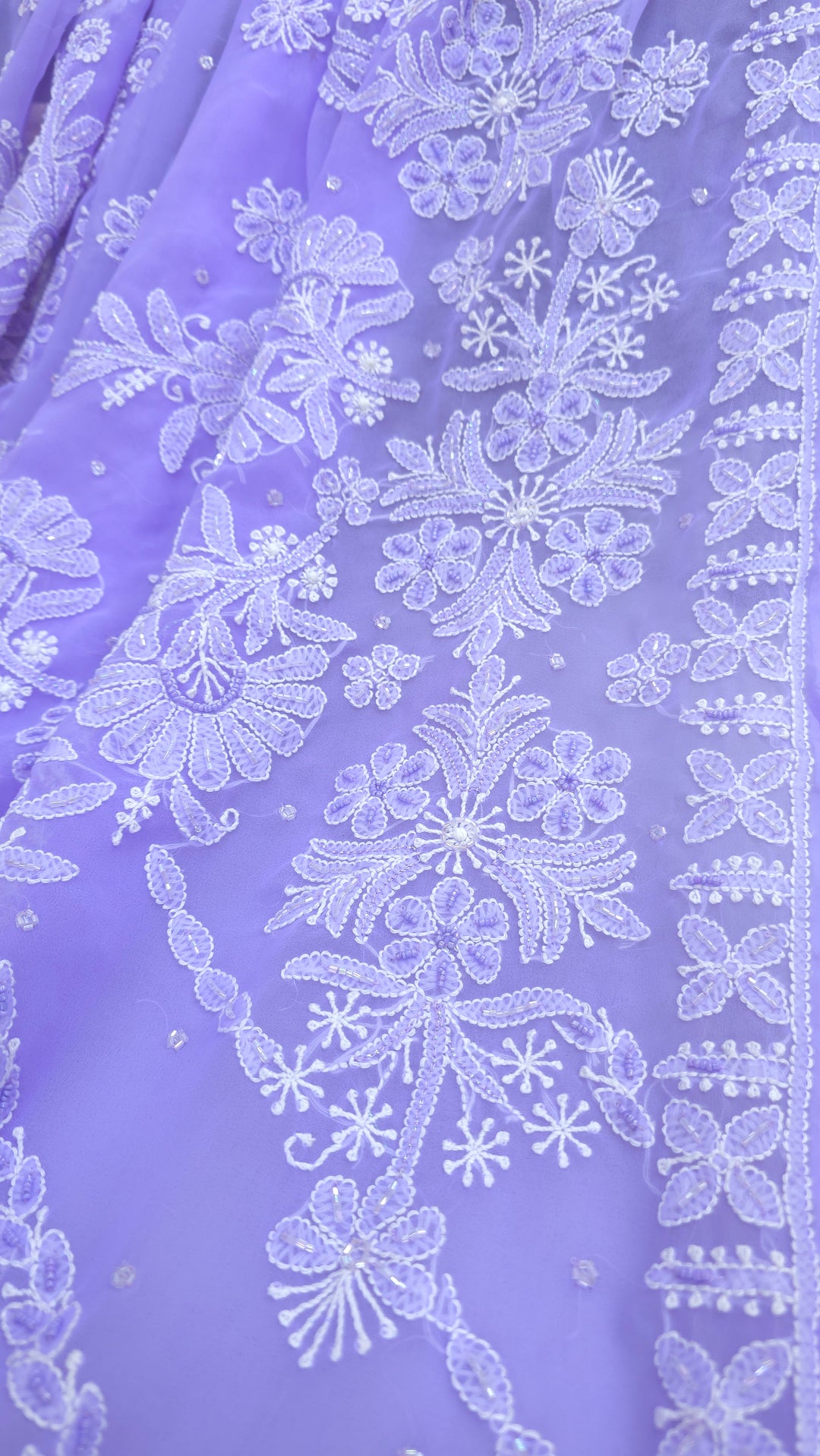 Pearl Chikankari Saree on Faux Georgette with Matching Blouse | Hand Embroidered Lucknowi Saree | Paridhan Chikan Heritage Collection