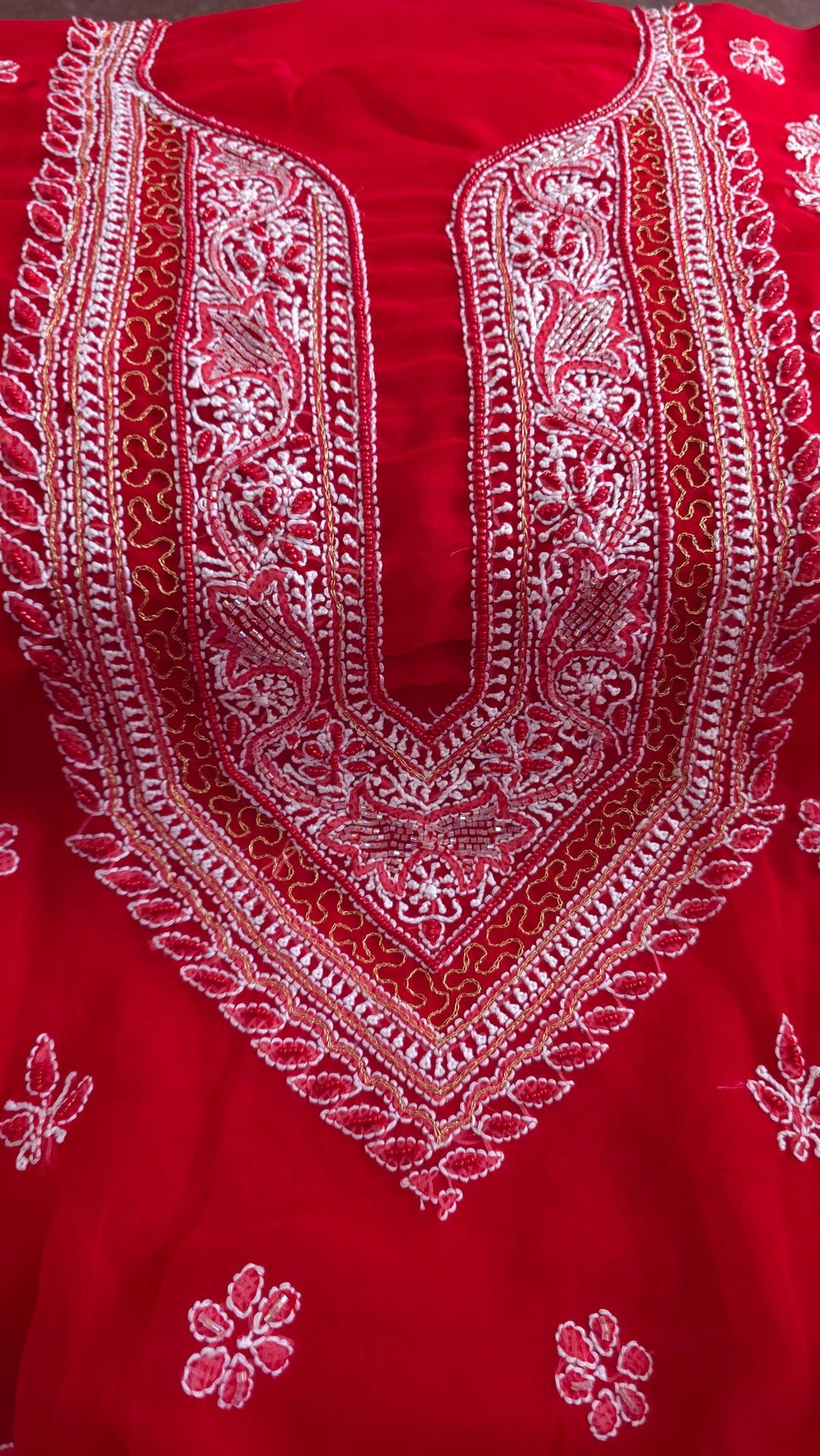 Alina Heavy Embellished Georgette Chikankari Unstitched Dress Material | Cutdana Handwork