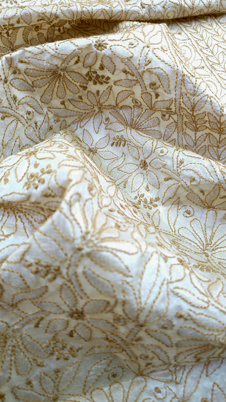 Pure Paper Silk Chikankari Fabric | Full Jaal Hand Embroidery Kurta Fabric for Women