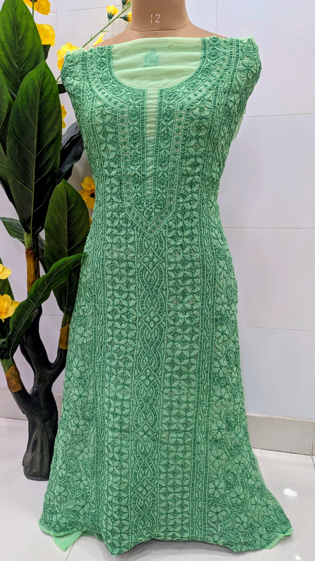 Faux Georgette Chikankari Hand Embroidered Unstitched Kurta Fabric – 3 Meter