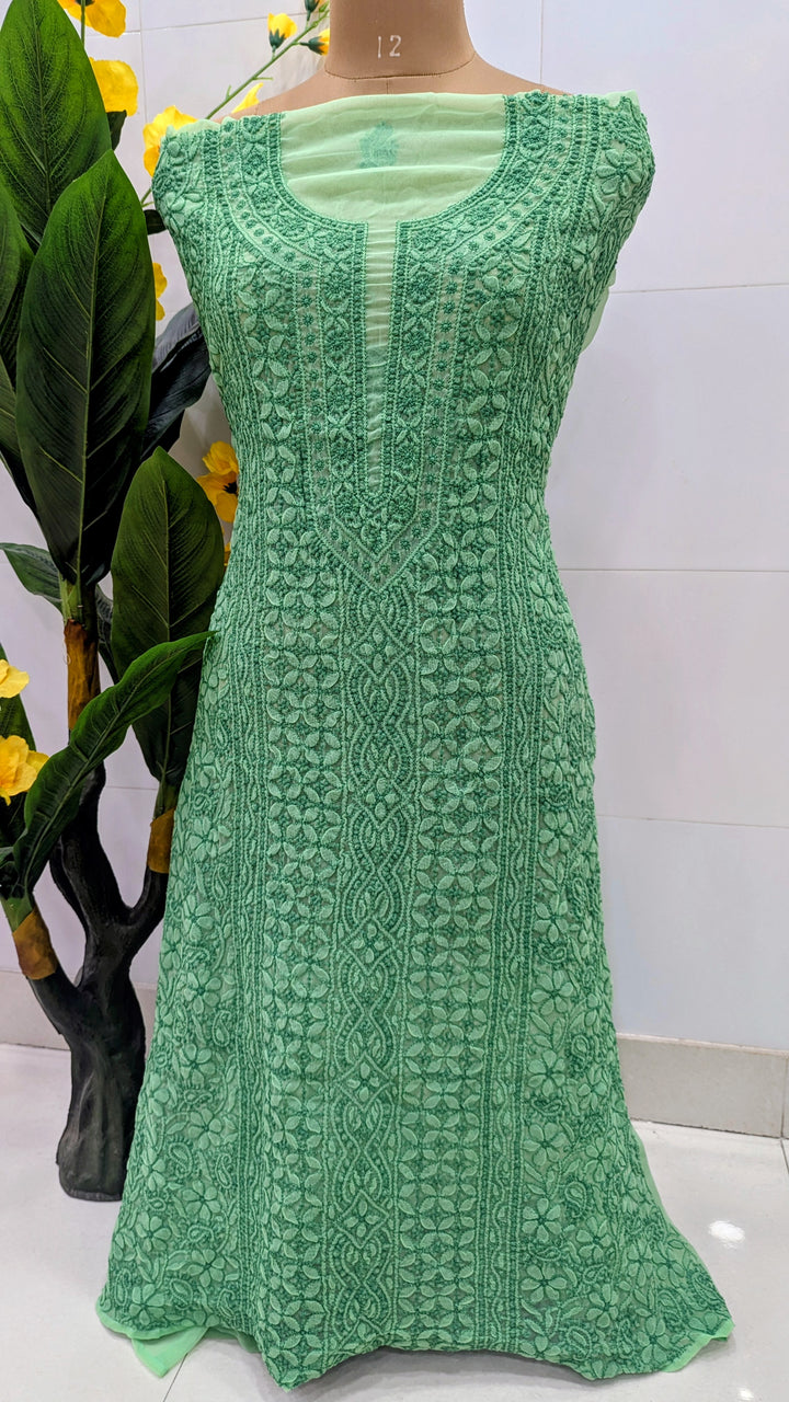 Faux Georgette Chikankari Hand Embroidered Unstitched Kurta Fabric – 3 Meter