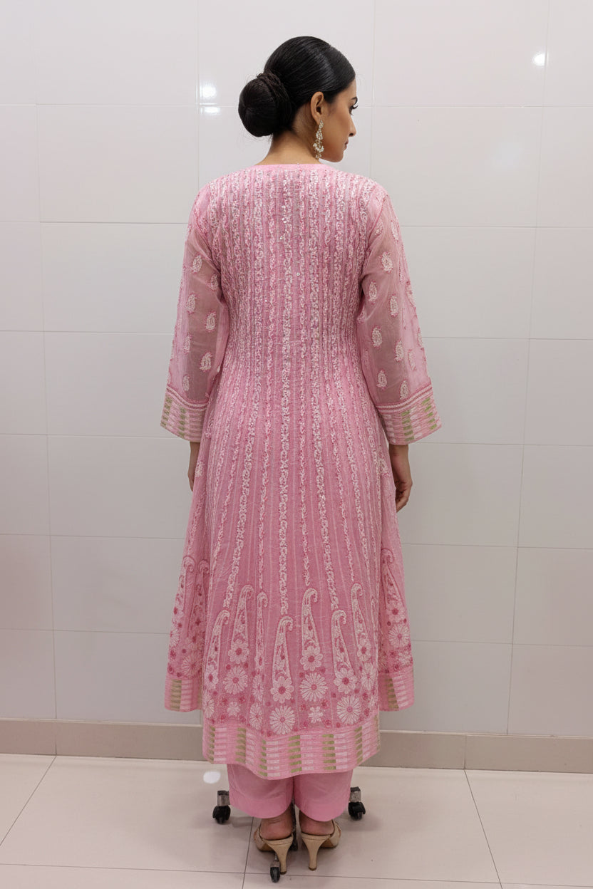 Cotton Lucknowi Chikankari Long Anarkali Kurti | 100% Hand Embroidered| No Shrinkage
