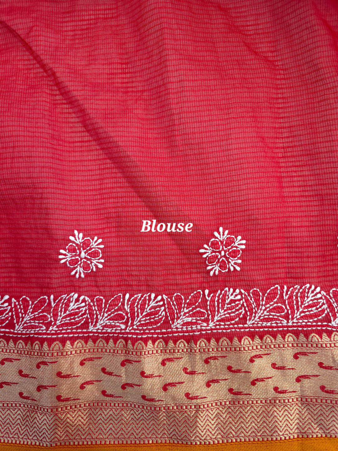 Hand Embroidered Chikankari Banarasi Silk Saree with Intricate Border & Palla Pattern – Includes  Blouse | Paridhan Chikan