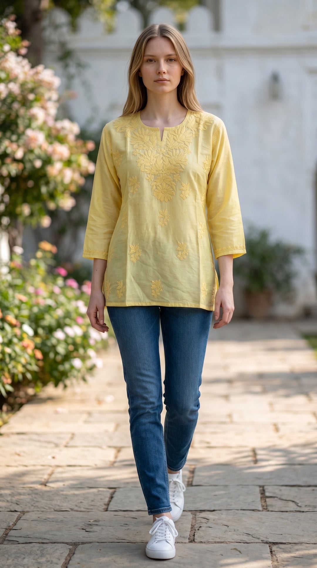 Avery Chikankari Chanderi Short Top for Women | Soft Non-Transparent | Lucknowi Chikankari | Paridhan Chikan