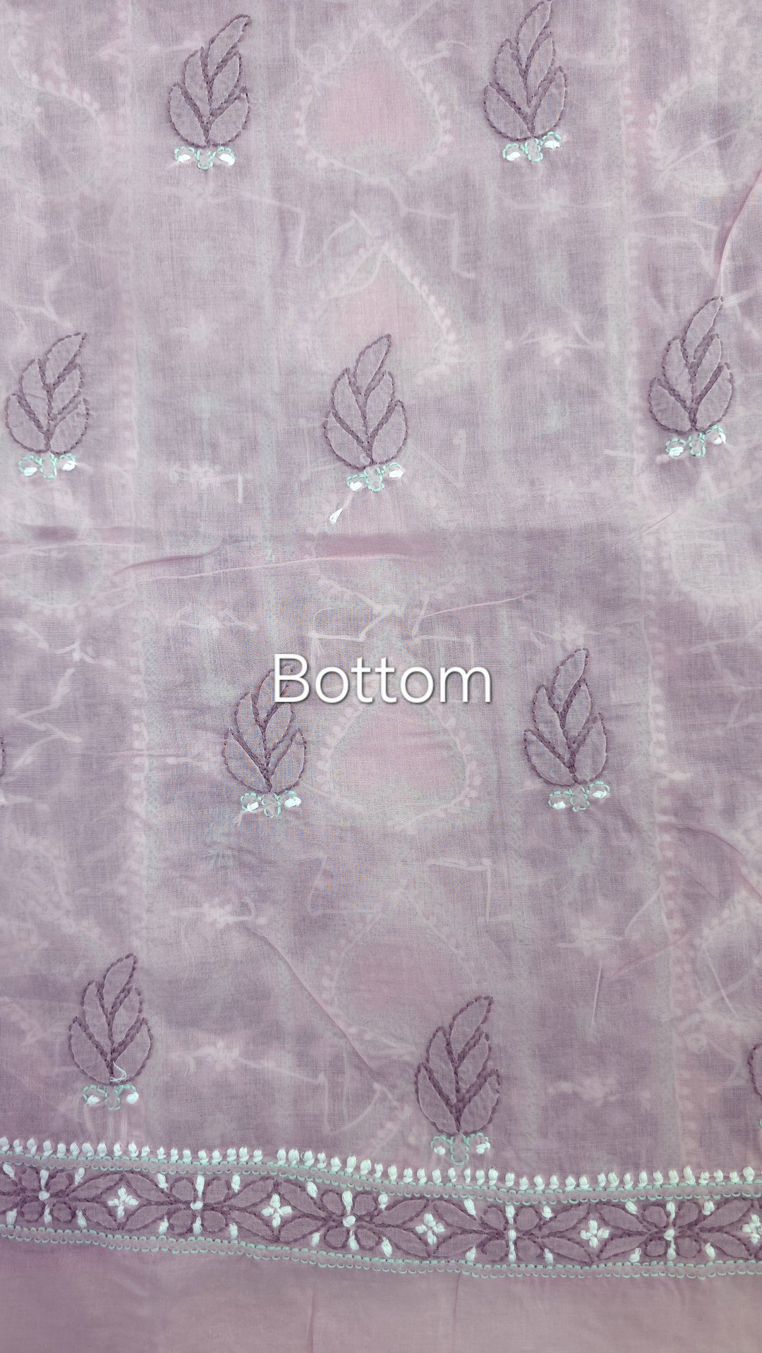 Lucknow Chikankari Hand Embroidered Cotton Dress Material with Tri-Color Motifs & Pure Chiffon Dupatta