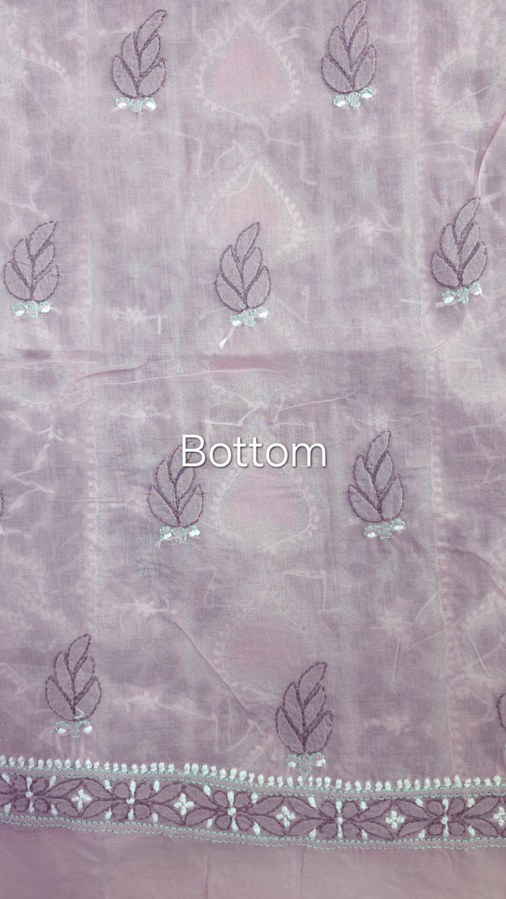 Lucknow Chikankari Hand Embroidered Cotton Dress Material with Tri-Color Motifs & Pure Chiffon Dupatta