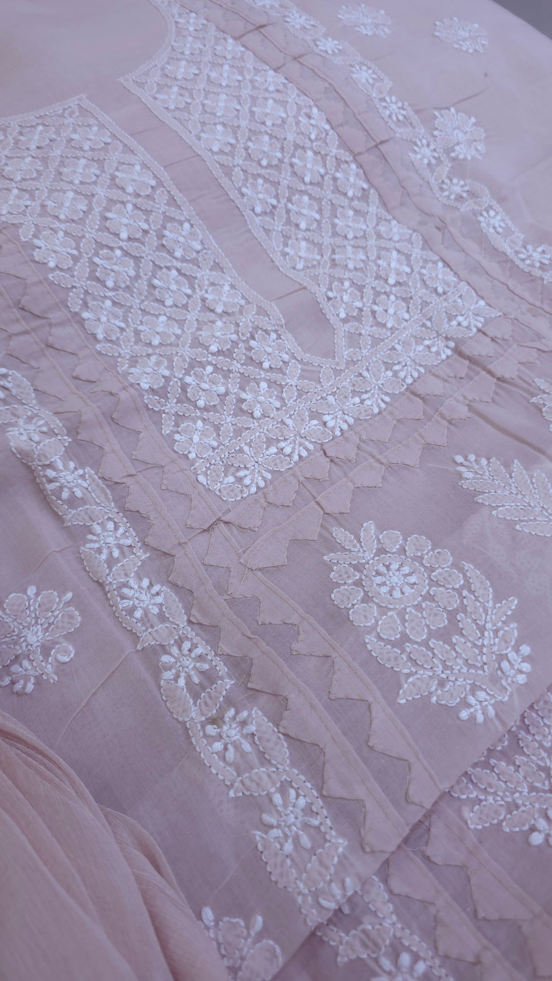 Darz Lucknowi Chikankari  Dress Material – Handmade Cotton Suit with Chiffon Dupatta
