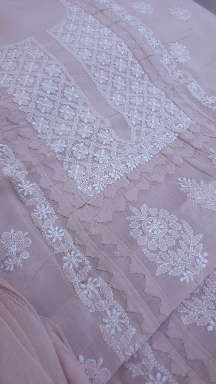 Darz Lucknowi Chikankari  Dress Material – Handmade Cotton Suit with Chiffon Dupatta