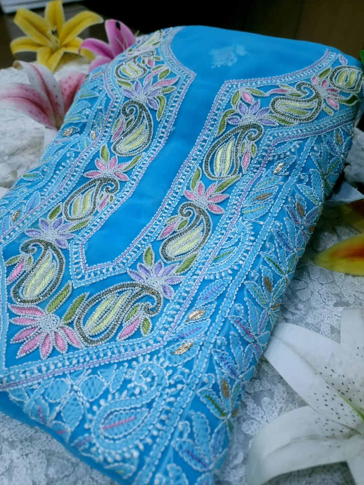 Georgette Chikankari Dress Material Resham Aari Work