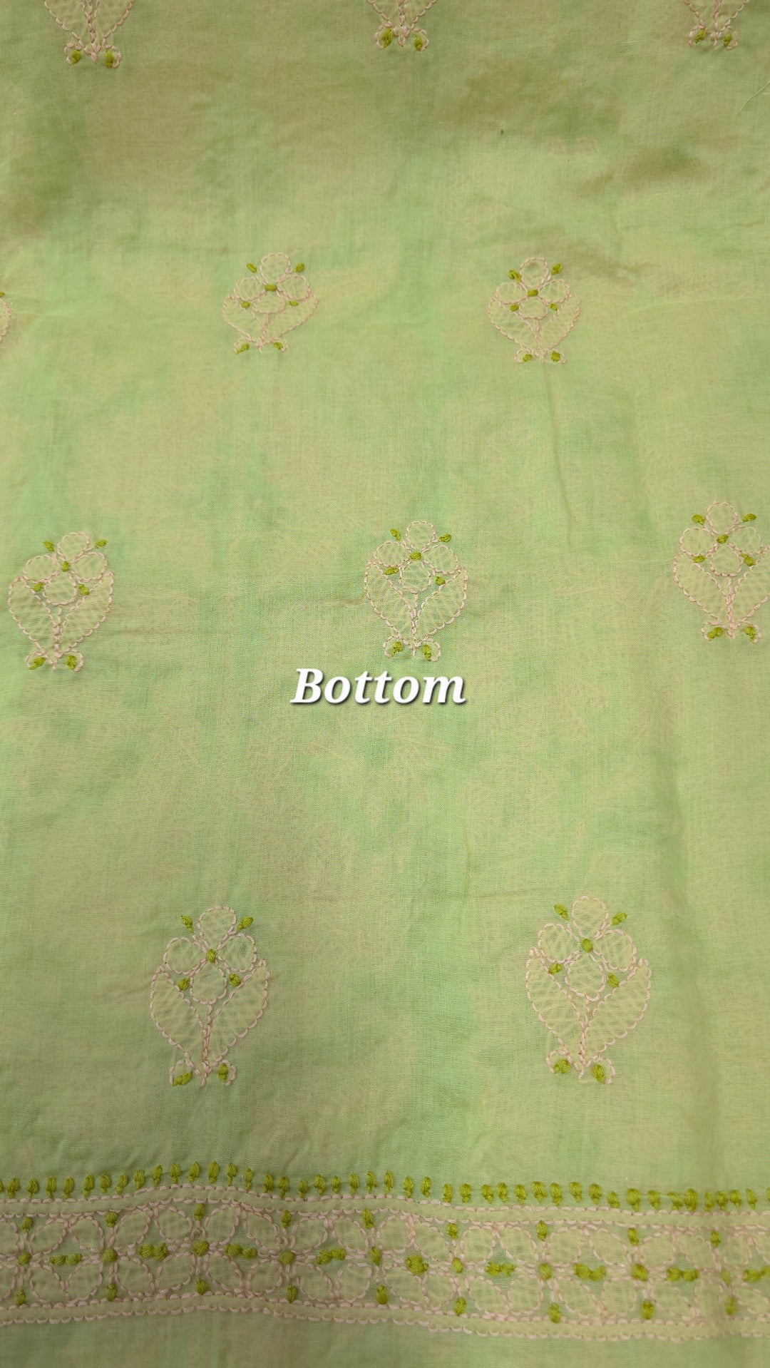 Lucknow Chikankari Hand Embroidered Cotton Dress Material with Tri-Color Motifs & Pure Chiffon Dupatta