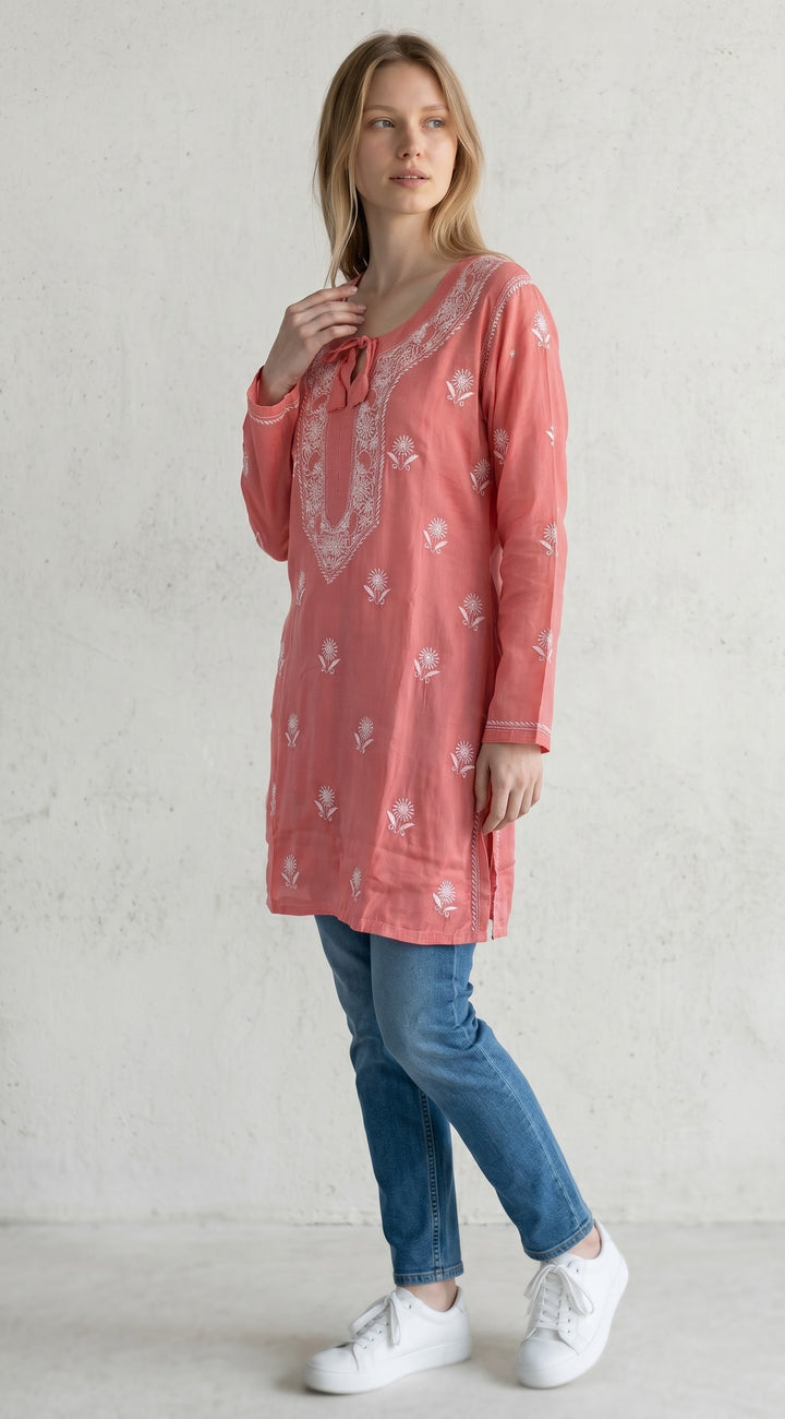 Women's Modal Satin Chikankari Top – Authentic 2 Taar Hand Embroidery