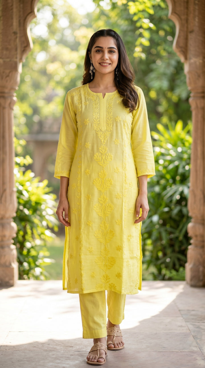 Sharvari Chikankari Chanderi Ombre Dyed Long Kurta for Women | Soft Non-Transparent | Lucknowi Chikankari | Paridhan Chikan