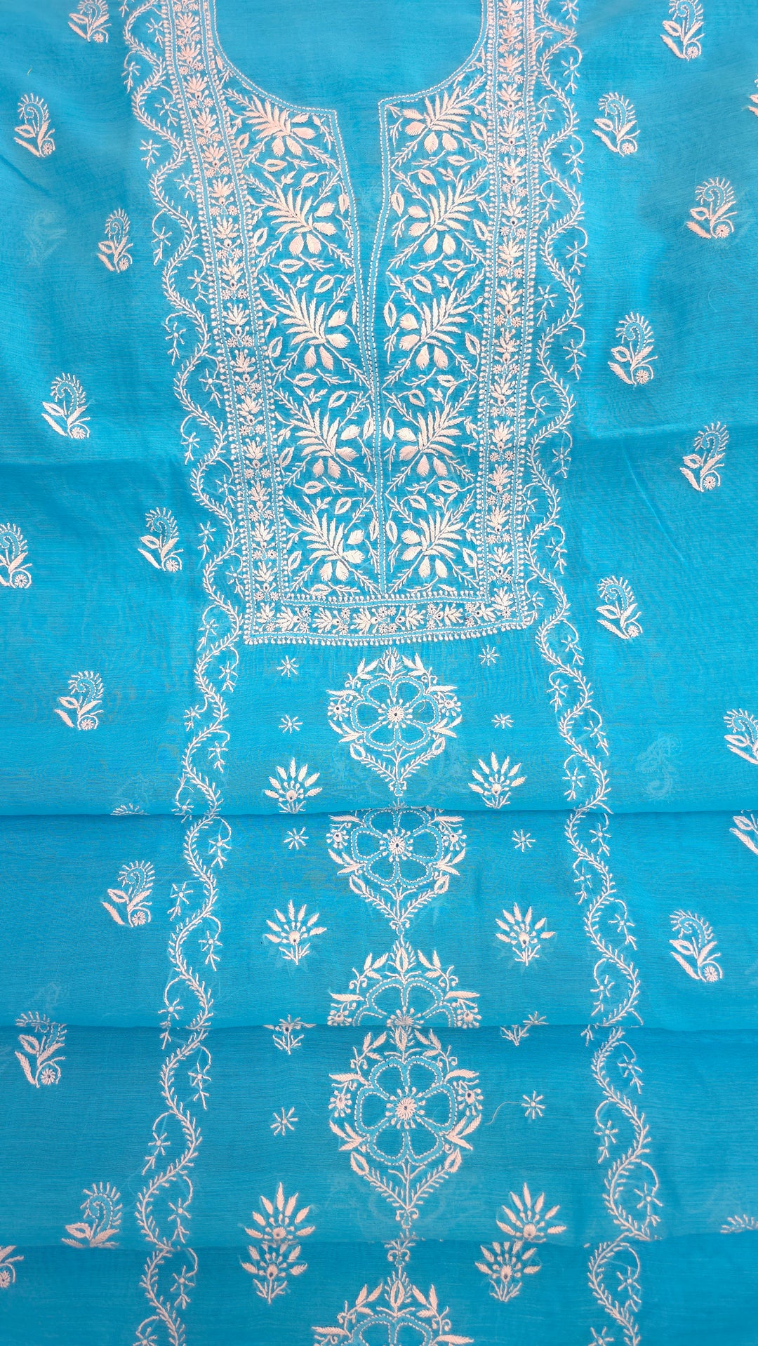 Lucknowi 2 Taar Chikankari Chanderi Kurta Dupatta Set – Handmade Festive Wear